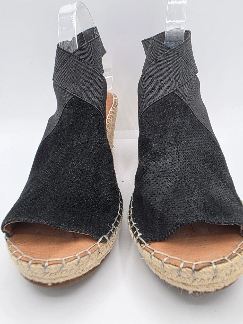 Gentle Souls Kenneth Cole Espadrille Wedge Sandals Black Leather Size 10 Comfort